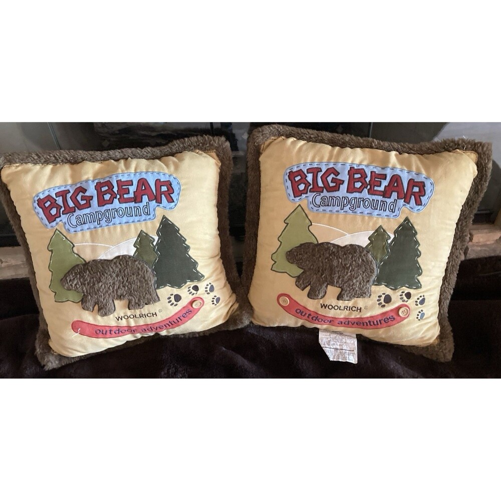 WOOLRICH Big Bear Campground Pillow 17" Rustic Cabin Chic Style Missing 1 Button
